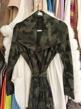 White House Black Market Olive Green Camo Wrap Cardigan